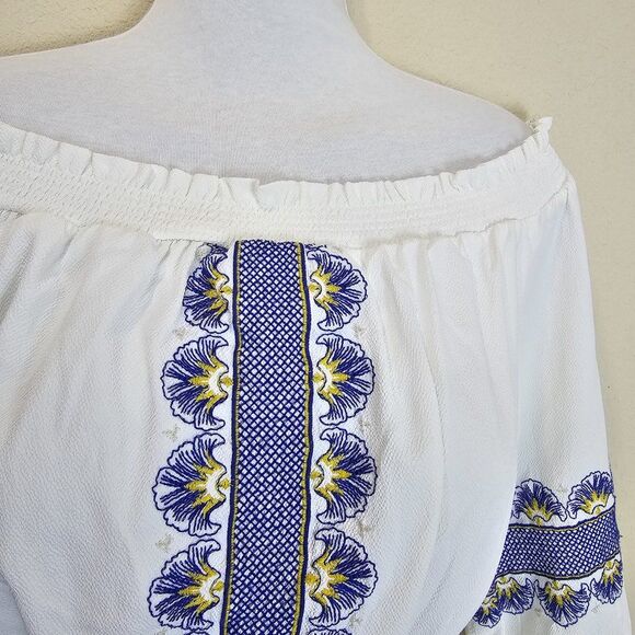 NWT KAARI Blue Embroidered Off Shoulder Dress Size Small - Picture 3 of 7